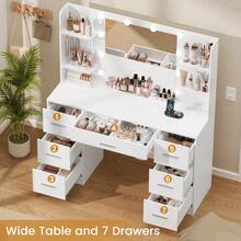 Large Vanity Desk With LED Lighted Mirror & Power Outlet,Makeup Vanity Table With 7 Drawers,4 Shelves And 5 Hooks,Vanity Table, Vanity Desk Set For Bedroom,Bathroom,White - White 7 Drawers - View 3