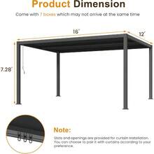 調整可能な金属製屋外日よけパーゴラ 12x20フィート カーテン＆ネット付き 雨樋システム ダークグレー 庭用 (12'x20'、黒色) - ブラック - チェックする 6
