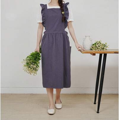 1 pieza Delantal de cocina de unicolor, delantal con volantes en la cintura estilo coreano con bolsillo grande, resistente a las manchas, adecuado para cocinar, hornear, jardinería, todas las estaciones