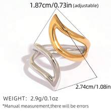 Uself 3pcs/1pc Layered Leaf Swirl 18K Gold Plated 304 Stainless Steel Ring Set, Dual-Tone Polished Flower Bud Open Ring Mixed Style Jewelry For Women - Multicolor - View 6