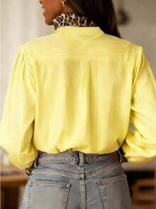 1 chiếc áo sơ mi cài nút họa tiết da báo và sọc polyester, thích hợp cho kỳ nghỉ, mùa xuân/thu - Màu vàng - Xem 3