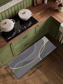 1pc Silica Gel Kitchen Floor Mat, Luxury Abstract Line Pattern, Deep Gray Base With Interwoven Dynamic Golden Arched Lines And Layered Wavy Textures, Creating A Simple Yet Elegant Aesthetic. Suitable For Kitchen, Bathroom, Entryway, Laundry Room, Bedroom, Living Room And Other Decor Scenarios. - Multicolor - View 9