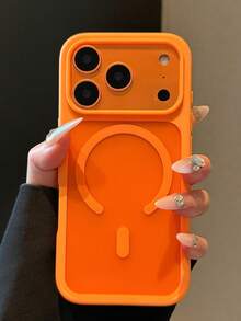 Luxury Transparent Matte Magnetic Case Compatible With IPhone 17 ProMax 17Pro 17 16 15 14 13 Pro Max Bumper Shockproof Wireless Charge Cover - Orange - View 3