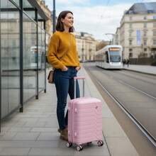20 Inch Cabin Suitcase 55x40x20cm, PP Hard Shell Lightweight Carry On Luggage With 4 Silent Spinner Wheels & TSA Lock - Pink - View 3
