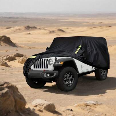 4-Door Car Cover, Oxford Cloth Waterproof Dustproof Heavy Duty Outdoor Vehicle Protection Cover, Full Size SUV Windproof Rainproof Car Cover, 4-Door Black Car Cover