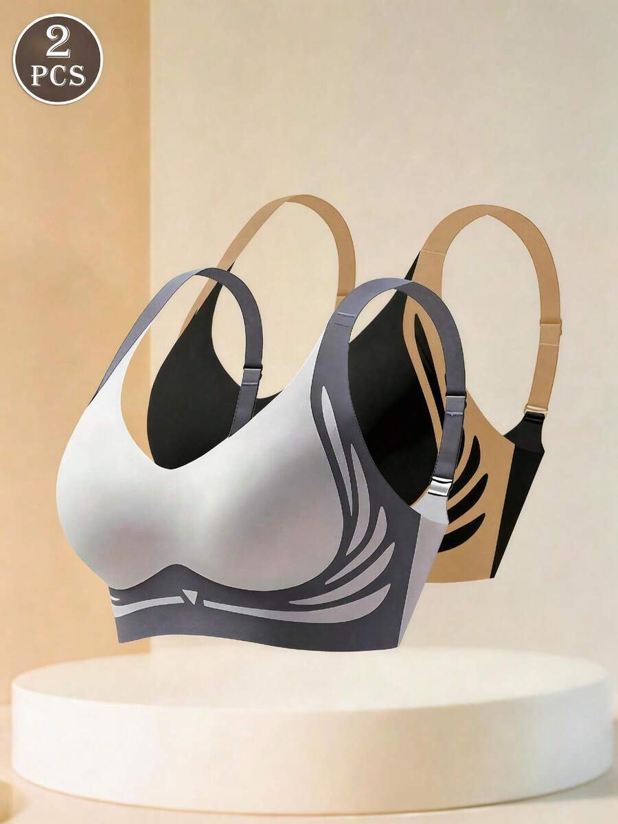 2pcs/Set Women Seamless Bras, Lightweight Bust Support Shaping Bras, Soft Support Seamless Bras, Lightweight Bras, Bust Shaping Bras, Sexy Lingerie Bras, Suitable For Large Bust With Side Support, Adjustable - Multicolor - View 1