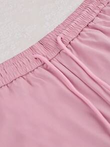 Y2K街头风工装裤，翻盖口袋，抽绳腰带，弹性阔腿，降落伞裤，休闲日常及旅行舒适轻便女裤，粉色春季款 - 粉色 - 查看 9