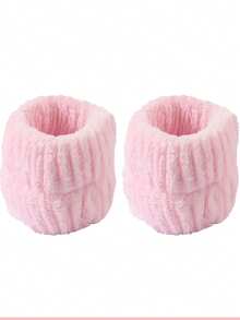 Set de brățări pentru curățarea feței, bandă sport din fleece coral, cravată de păr din pluș cu fundă pentru femei, accesorii de păr drăguțe cu bandă de păr în culori solide - Multicolor - Vizualizare 10