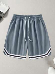 Große Größen Leichte, lässige Sportshorts für Herren, atmungsaktive Mesh-Shorts mit Gummibund für Basketball und Fitness - Grau - Übersicht 2