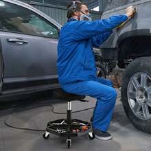 COSTWAY Height Adjustable Rolling Creeper Stool, Rolling Garage Seat W/ Tool Storage Tray, 4 Universal Wheels, 360° Rotation, Functional Pneumatic Mechanic Stool For Repair Shop, 330 LBS Max Load, Black - A - View 3
