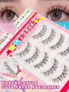 5 Pairs Cartoon Style False Eyelashes, Full Strip One-Piece Eyelashes, Anime Style Lashes, Thick & Transparent Stem Invisible False Eyelashes Strip Lashes, Lashes, Eyelashes, Fake Lashes - Black - View 7