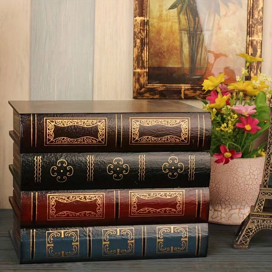 Vintage Wooden Book Model With Cover, Office And Photography Decor Artificial Book Prop, Home Organization Storage Box - View 1