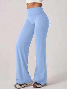 TimeOff 1pc Women's Minimalist Elastic V-Shaped Lifting Straight Wide-Leg Letter Print Sports Pants - Dusty Blue - View 10