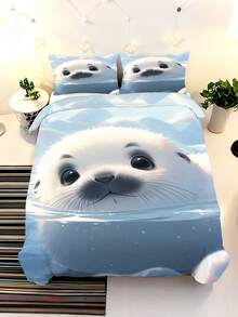 2/3PCS Cute Baby Seal Kids Bedding Set, 3D Underwater Print Duvet Cover With Pillowcases, Soft Microfiber Ocean Animal Bed Set For Kids Teen Boys Girls All Seasons 135x200cm - Multicolor - View 4