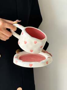 一套粉色爱心陶瓷咖啡杯碟，欧式简约陶瓷杯碟，咖啡杯碟，精致陶瓷杯，家用早餐牛奶杯，咖啡杯，果汁杯，冷饮杯，下午茶杯，红茶杯，办公水杯，礼品杯碟，饮具 - 彩色 - 查看 9