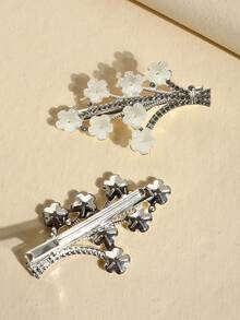 1/2pcs Women's Fashionable Elegant Crystal Flower Hair Clip - Silver - View 3