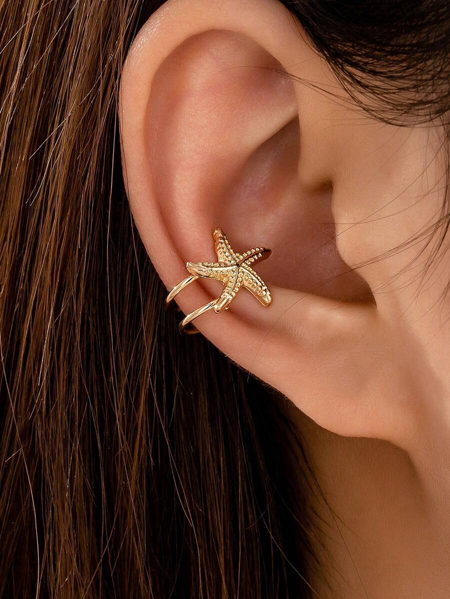 1件装女士夏季海洋主题海星夹式耳环，适合海滩、旅行、派对、假日佩戴 - 海星 - 查看 1