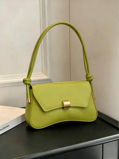 Nueva bolsa de mujer de moda para debajo del brazo, bolsa de punto, diseño decorativo con hebilla de metal personalizada, bolso de hombro, bolso cruzado de unicolor de PU de alta gama, cartera de mujer, adecuada para compras, ir al trabajo y viajes