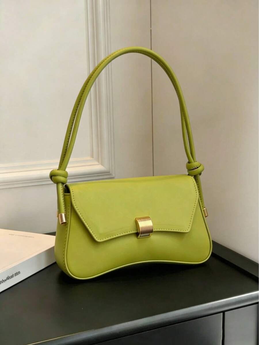 新款时尚女士腋下包，针织包，个性化金属扣装饰设计，单肩包，纯色PU高端斜挎包，女士钱包，适合购物、通勤和旅行 - 綠色 - 查看 1