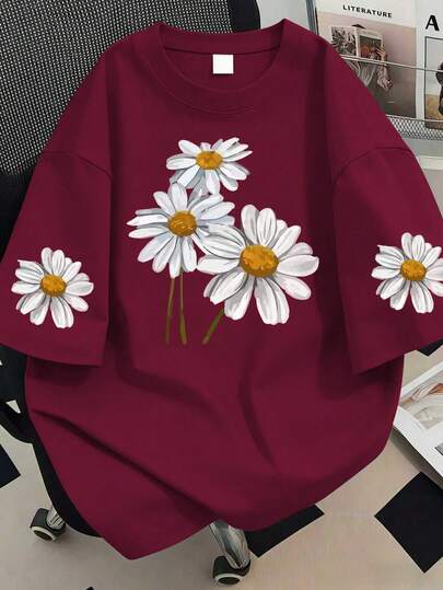 Áo thun ngắn tay in hoa dáng rộng dành cho nữ, thích hợp mặc hàng ngày; Phù hợp cho kỳ nghỉ hè, đi biển, lễ hội, mùa xuân, Ngày Valentine, lễ hội hóa trang, quà tặng Ngày của Mẹ; Quà tặng cho mẹ