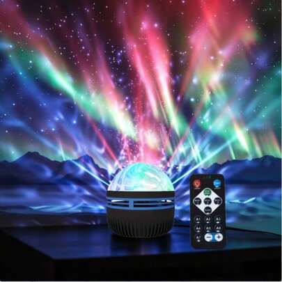 北极光星空氛围灯，多色LED投影夜灯，7种可调节颜色 - 遥控，适用于家居装饰、卧室、客厅，生日礼物和万圣节/圣诞节