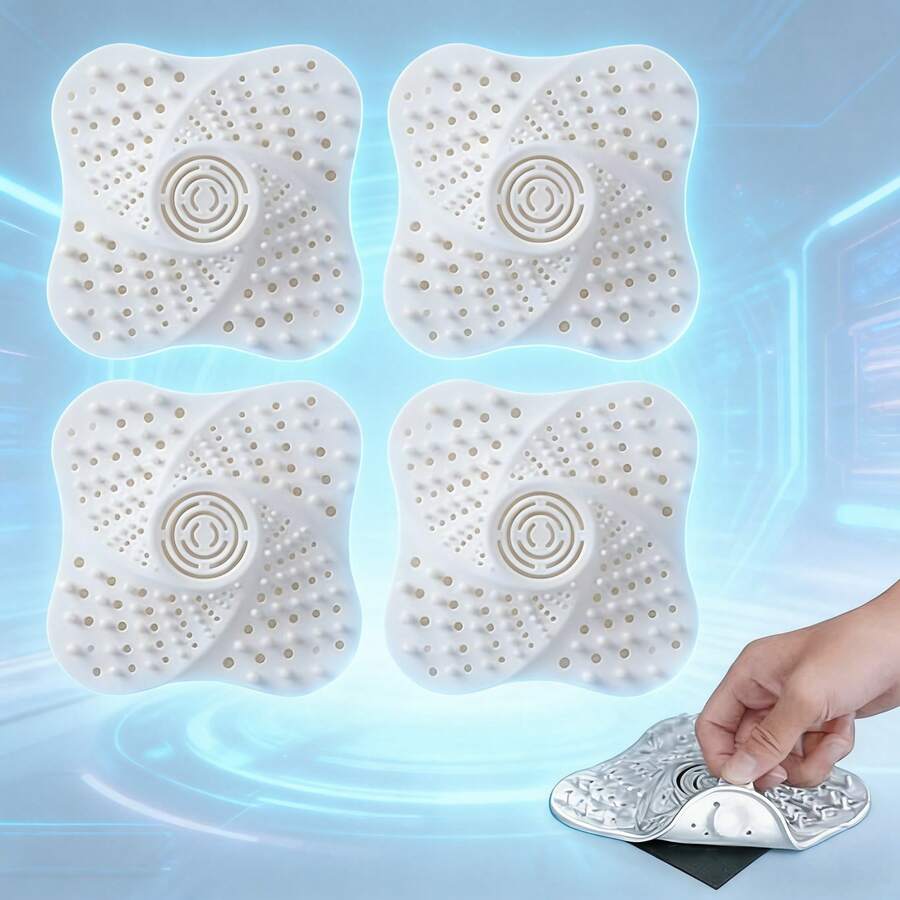 1/2/4pcs White Modern Home Silicone Sink Drain Strainer, Anti-Slip Suction Cup Drain Filter, Bathroom Shower Tub Kitchen Laundry Room Anti-Clogging Strainer
