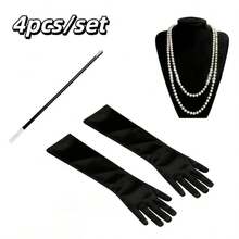 4件套1920年代女士优雅配饰套装，复古配饰，单人派对化妆舞会服装道具，珍珠手套，适合各种节日和派对 - 彩色 - 查看 10
