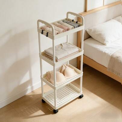 TUOGTCI DF-5C 五层/四层/三层重型塑料滚动储物推车 - 配有四个脚轮，移动方便，黑白框架可选 - 节省空间的储物推车，黑色支腿搭配白色顶层搁板，易于组装，适用于厨房、浴室、洗衣房、水槽下方收纳 - 坚固的多层储物架（无金属框架） - 高度可调节，耐用塑料材质，滚动顺畅的脚轮，现代设计，用途广泛，带搁板