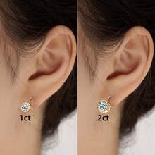 XUJIA 一对女士925纯银圆形贝壳耳环，镶嵌6.5毫米和8毫米莫桑石耳坠，永恒时尚耳环，婚礼新娘珠宝礼物 - EMO-531 - 查看 4