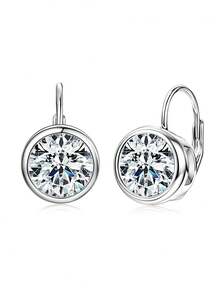 XUJIA 一对女士925纯银圆形贝壳耳环，镶嵌6.5毫米和8毫米莫桑石耳坠，永恒时尚耳环，婚礼新娘珠宝礼物 - EMO-531 - 查看 14