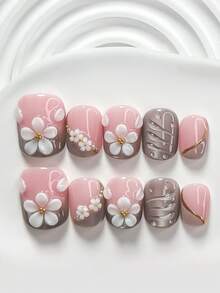 Bộ dụng cụ làm móng tay thủ công kiểu ngọt ngào 10 món, hoa trắng nhỏ đính hạt vàng, sơn móng tay màu bạc, kiểu dáng sang trọng, nhẹ nhàng, bao gồm dụng cụ làm móng (1 miếng dán gel + 1 dũa móng), 3 kích cỡ: vuông, vuông ngắn, hình hạnh nhân. - Nhiều màu - Xem 17