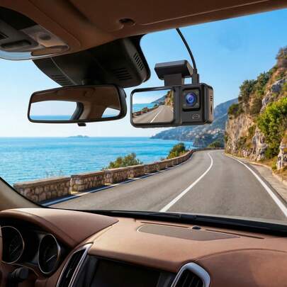 1080P Car Dash Cam, Front Facing Built-In Rear Facing 2+1 Car DVR, Loop Recording, Night Vision, Suitable For All Vehicles, Easy Button Control, Automotive Accessories