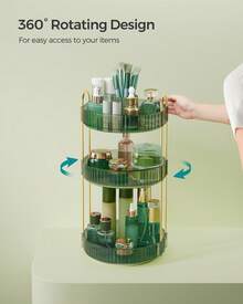 SONGMICS Makeup Organizer, 3-Tier Round Rotating Skincare Organizer Countertop, Customizable, Toiletries Vanity Organizer, Lazy Susan, Gift - 綠色 - 查看 3