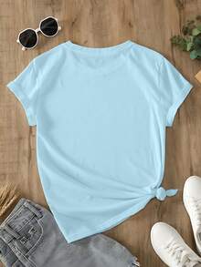 Camiseta casual de manga corta para mujer con cuello redondo, diseño de cerezas, números 6 y 7, y adornos de corazones.Esquema de colores dopamina, suave y transpirable, tela de algodón puro, camisa holgada para el hogar, adecuada para el uso diario en verano, moderna, deportiva, juvenil y versátil, ideal para fiestas, a la moda y única, estilo playero, cómoda para todas las estaciones. RLH3 - Azul - Ver 2