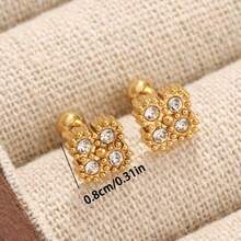 1 Đôi bông tai đinh tán hình hoa bốn lá bằng thép không gỉ, đính đá Cubic Zirconia, thiết kế unisex, thích hợp làm quà tặng Lễ Tạ ơn, ngày lễ, Ngày của Mẹ, quà cho vợ hoặc bạn bè. - bông tai hình học - Xem 2