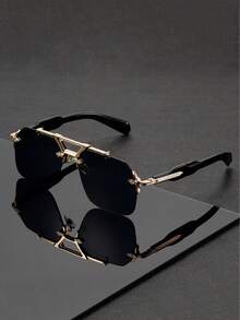 1 Pair Of Unisex Black-Gold Square Frame Sunglasses, Alloy Material, UV400, Sun Protection, Y2K Style Sunglasses, Nightclub Disco Style - Multicolor - View 3