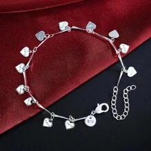 精美925镀银心形爱情手链，女士情侣婚礼派对时尚魅力饰品 - 銀色 - 查看 2