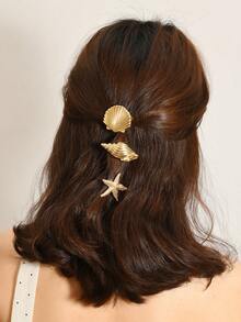1pc/3pcs Vintage Ocean Inspired Hair Barrettes - Gold Tone Shell & Starfish Hair Clips, Boho Hair Pins For Women,Summer,Holiday,Travel - Gold - View 1