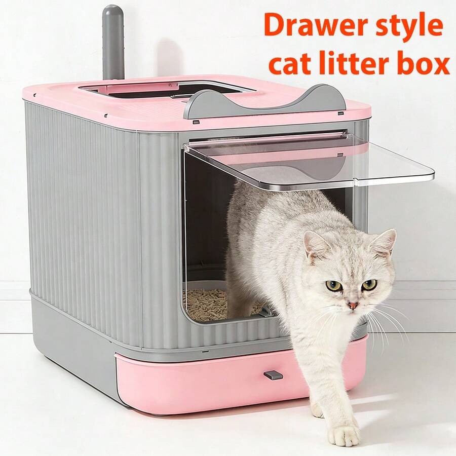 Large Cat Litter Box Enclosed, 4-In-1 Top Entry & Front Pull Drawer With Odor Control Carbon Bags & Scoop, Extra Large Splash-Proof Kitty Toilet Box For Multiple Cats (Fits Up To 44 Lbs), Easy Clean Modern Pet House - 均碼 - 查看 1