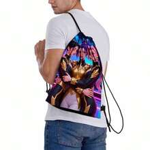 1pc Neon Light Punk Style K-Pop Graphic Backpack | Durable Oxford Cloth Soft Shell, Portable Practical Pocket Design, Suitable For Gym, Yoga, Travel, Football, Etc., Machine Washable, Multiple Colors Available - Multicolor - View 5