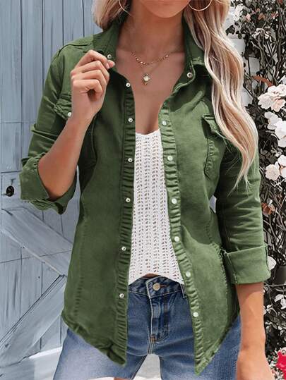 blusas para mujer en oferta para mujer,blusas elegantes dama,blusas casuales para dama Chamarra camisa de mezclilla para dama, ropa vaquera mujer corte ceñido, versátil y casual, pieza esencial para primavera, Camisa informal de manga larga para mujer, de algodón elástico, fina, sin necesidad de planchado, para primavera y verano