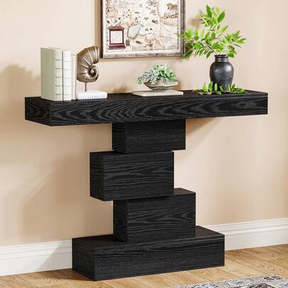 LITTLE TREE Console étroite en bois de 108 cm, table d'appoint peu encombrante avec cadre géométrique pour entrée, couloir ou salon.