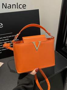 Sac à main de luxe pour femme, sac de marque avec texture tissée haut de gamme, nouveau sac fourre-tout à la mode 2026 avec grande capacité, sac cabas rétro décontracté de style de rue brillant haut de gamme, style minimaliste de célébrité - Orange - Voir 2