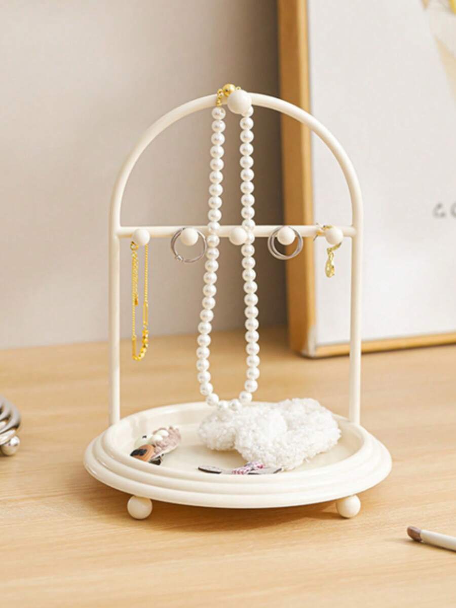 1pc Nordic Style Iron Jewelry Display Stand With Tray