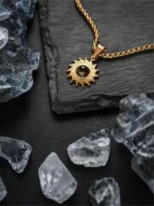 1pc Unique Tiger Eye Stone & Sunflower Stainless Steel Pendant Necklace, Suitable For Men's Daily, Festival, Party Wear - Yellow Gold - View 4