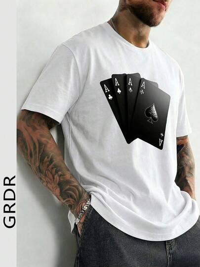  GRDR Men's Fashionable Printed Loose Short Sleeve T-Shirt | Exquisite Design | Summer Essential | Easy To Match | Showcase Your Style