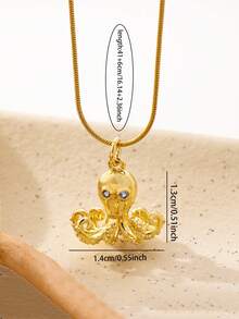 1 件装可爱章鱼吊坠项链，女士款 - 精致不锈钢链搭配章鱼吊坠 - 夏季海滩饰品（18K 镀金，防水，防褪色） - 18K鍍金章魚項鍊 - 查看 3