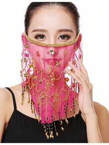 Belly Dance Sequin Decorated Veil And Coin Tassel Waist Accessories Set, For Stage Performance, Party, Dance - Multicolor - View 22