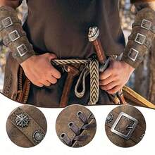1pc Leather Arm Bracer Wristband, Renaissance Style Buckle Closure, Unisex Medieval Brown Wrist Cuff, Ideal Choice - A - View 3