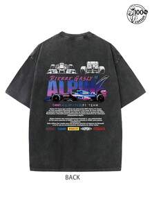 Alpine F1 Team Gasly No. 10 Theme Distressed Washed Short Sleeved Shirt, Vintage Loose Fit, Pierre Gasly Alpine F1 Racing T-Shirt, Both Men's And Women's Graphic Printed T-Shirt, Daily Wear, Suitable For Street Retro And Outdoor Sports Leisure, Y2k Clothing, Ideal Choice For Racing Enthusiasts, Comfortable And Fashionable Short Sleeved Shirt - màu đen - Xem 3